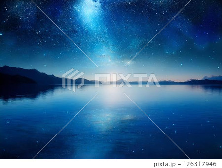 ゲーム背景 幻想的な青の湖面に映る世界一美しい星空 ゲーム背景 幻想的な青の湖面に映る世界一美しい星空 126317946