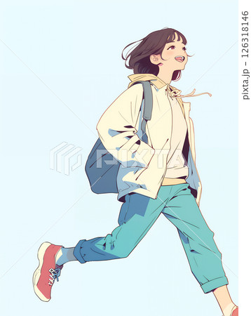 笑顔で走る女の子 126318146