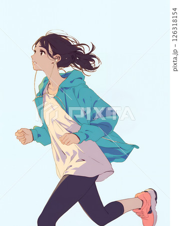 運動着で走る女子学生 運動着で走る女子学生 126318154