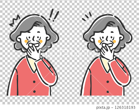 びっくりしているシニア女性　上半身　ベクター 126318193