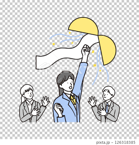 くす玉と合格して喜ぶ女子高校生と女性と男性の先生のシンプルなイラスト素材 126318385