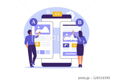 Flat Illustration of A/B Testing Interface in UI/UX Design 126318395