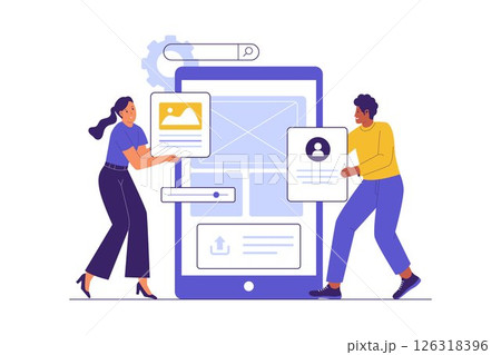 Flat Illustration of UI UX Design Collaboration for Mobile App 126318396