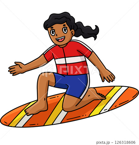 Surfing Girl on a Surfboard Ready to Stand Clipart 126318606