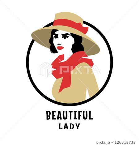 Woman in a hat logo, emblem. Woman in a hat logo, emblem. 126318738