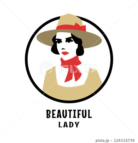 Woman in a hat logo, emblem. Woman in a hat logo, emblem. 126318739