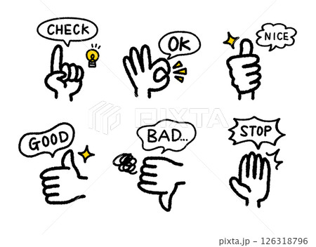 吹き出し付きのハンドジェスチャーの手描きアイコンセット 126318796