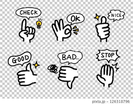 手繪圖示集帶有泡泡的手勢 手繪圖示集帶有泡泡的手勢 126318796