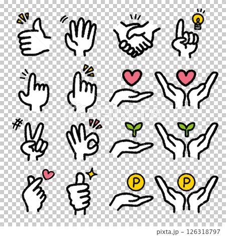 Hand drawn icon set of hand gestures with symbols 126318797