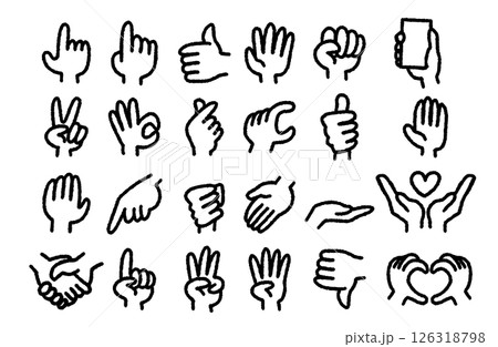 ハンドジェスチャーの手描きアイコンセット 126318798