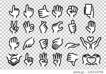 ハンドジェスチャーの手描きアイコンセット 126318798