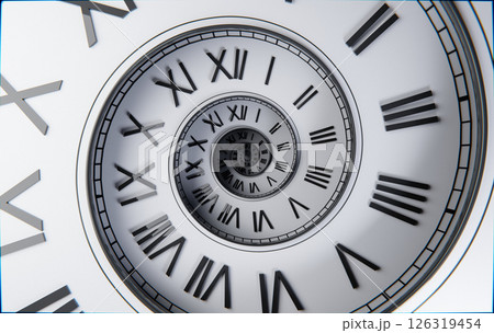 Clean White Spiral Clock, Timeless Minimal Background Clean White Spiral Clock, Timeless Minimal Background 126319454
