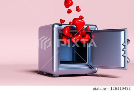3D Safe Full of Red Hearts on Pink Background 3D Safe Full of Red Hearts on Pink Background 126319458