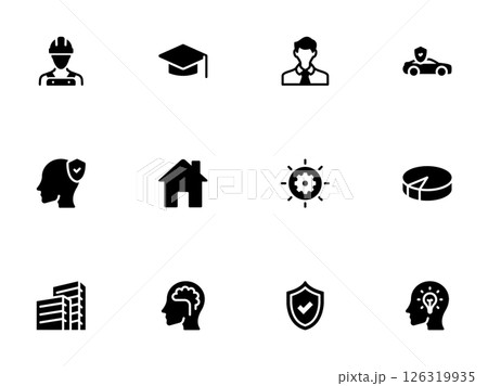 Black Glyph Icons Professions, Security, Innovation, and Business Elements 126319935