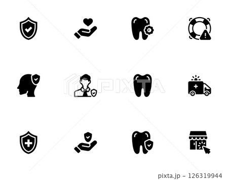 Insurance Health and Safety Black Silhouette Icon Collection 126319944