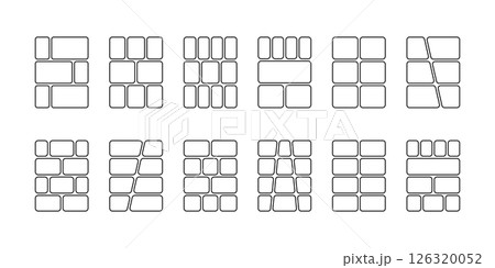 Set of comic book templates. Anime page panels isolated on white background. Grids for manga storyboard. Layouts for moodboard, photo collage, poster or sketchbook. Vector graphic illustration 126320052
