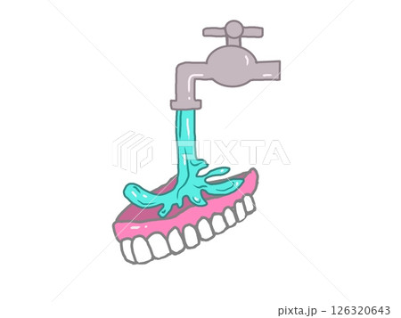 水道の流水で入れ歯を掃除するイラスト 126320643