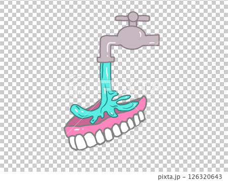 水道の流水で入れ歯を掃除するイラスト 126320643