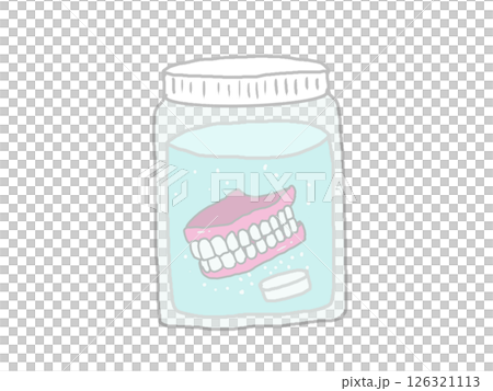 入れ歯を洗浄しているところのイラスト 126321113