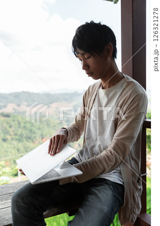 Future remote work combines technology nature smart phone enable e learning productivity while traveling blending comfort modern devices serenity computer equipment business connection natural world 126321278