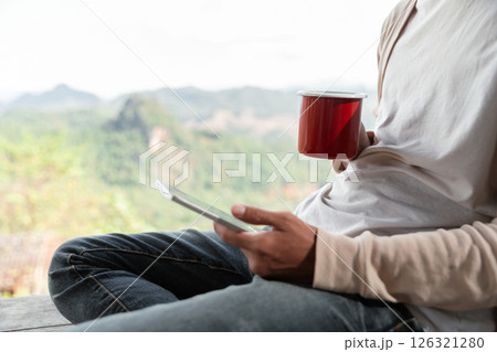 Future remote work combines technology nature smart phone enable e learning productivity while traveling blending comfort modern devices serenity computer equipment business connection natural world Future remote work combines technology nature smart phone enable e learning productivity while traveling blending comfort modern devices serenity computer equipment business connection natural world 126321280