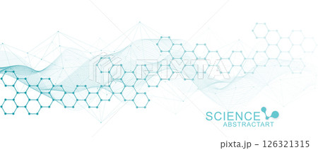 Molecular structure DNA, atom, neurons. Medical, technology, chemistry, science background. Science concept for your design. Connected lines with dots. Vector illustration. 126321315