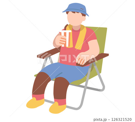椅子に座って飲み物を飲む夏服の男性のイラスト 126321520