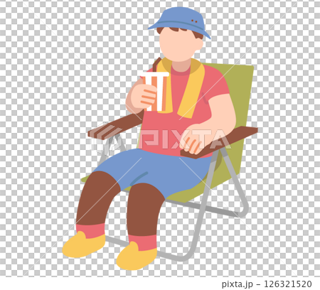 椅子に座って飲み物を飲む夏服の男性のイラスト 126321520