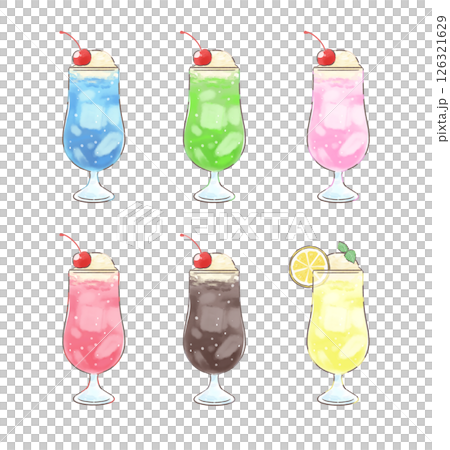 いろいろクリームソーダ系ドリンク　手描きイラスト 126321629