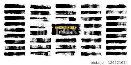 Grunge brush strokes, lines, ink smudges, hand-drawn scribble shapes. Handmade sketchy marks, acrylic stains, charcoal streaks. Paint textures, dry brush effect. Marker underline. Vector illustration 126321654