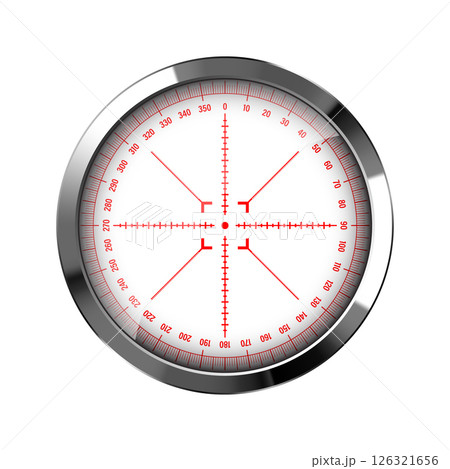 Chrome weapon sight, sniper rifle optical scope. Hunting gun viewfinder with crosshair. Aim, shooting mark symbol. Military target sign, silhouette. Game interface UI element. Vector illustration Chrome weapon sight, sniper rifle optical scope. Hunting gun viewfinder with crosshair. Aim, shooting mark symbol. Military target sign, silhouette. Game interface UI element. Vector illustration 126321656