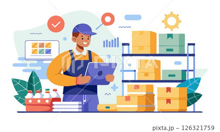 Stocking shelves and replenishing inventory to maintain adequate product levels. 126321759