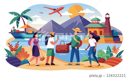 Travelers embark on journeys to distant lands, seeking adventure, relaxation, and cultural immersion. 126322221