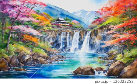Experience the invigorating spray of Fukuroda Falls, a powerful waterfall cascading down rocky cliffs, and immerse yourself in the refreshing mist and natural beauty. 126322258