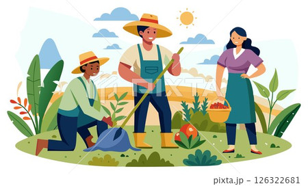 Farmers till the land, plant seeds, and nurture crops to maturity. 126322681