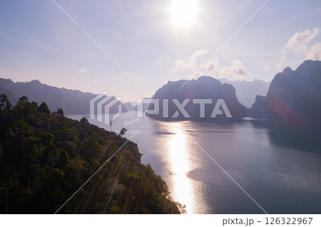 High angle view landscape nature view in sunset or sunrise sky background 126322967