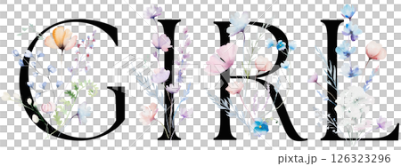 Word GIRL made with pastel pink watercolor flowers and leaves, isolated baby shower illustration Word GIRL made with pastel pink watercolor flowers and leaves, isolated baby shower illustration 126323296