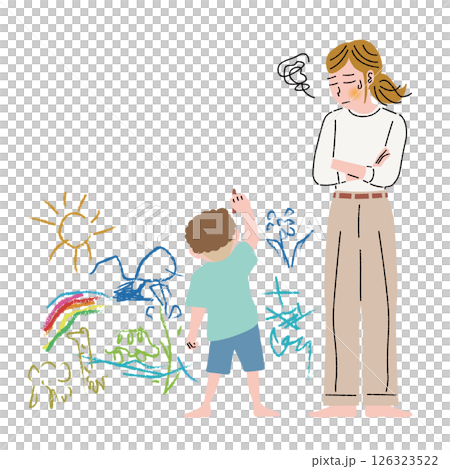 母親擔心孩子的塗鴉 母親擔心孩子的塗鴉 126323522