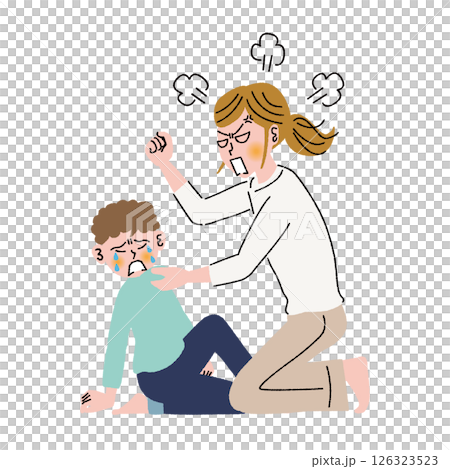 子供に暴力をふるう母親 126323523