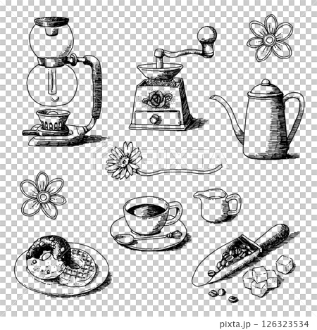 Pen drawing coffee utensil set 126323534