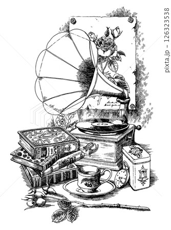 ペン画アンティーク蓄音機 ペン画アンティーク蓄音機 126323538