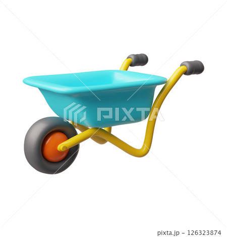 3d vector illustration of empty, garden wheelbarrow blue with one wheel. 3d vector illustration of empty, garden wheelbarrow blue with one wheel. 126323874