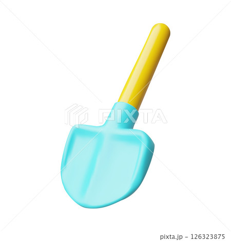 3d vector shovel, blue with wooden handle, garden tool. 126323875