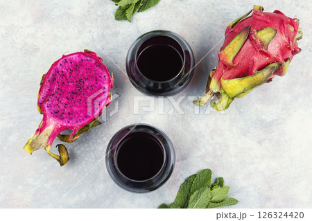 Pitaya juice with mint leaves. 126324420