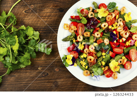 Fresh healthy shrimp salad, modern kitchen. Fresh healthy shrimp salad, modern kitchen. 126324433