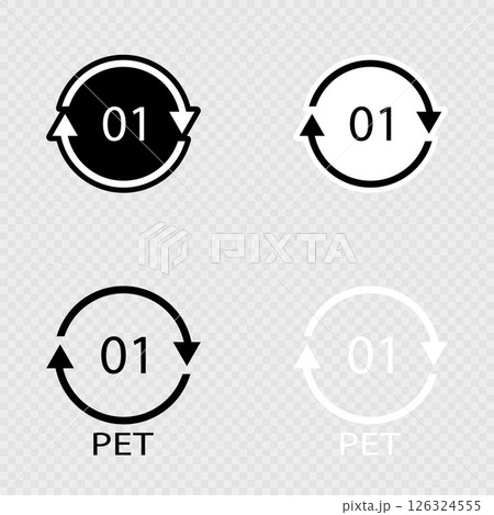 Recycling Code PET 01 Set. Plastic, Polyethylene. 126324555