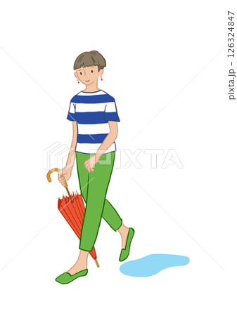 雨上がりのお出かけ/ショートカットの女性と傘 126324847