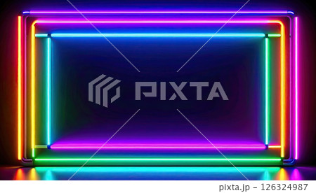 《AI画像》カラフルなネオンのフレーム素材 126324987