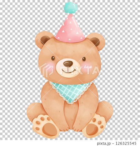 Watercolor painting of a happy birthday little bear Watercolor painting of a happy birthday little bear 126325545