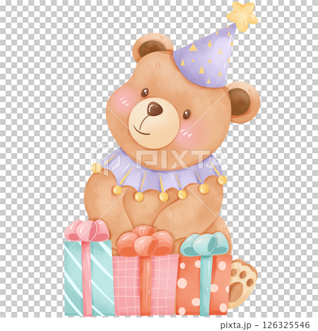 Watercolor painting of a happy birthday little bear 126325546